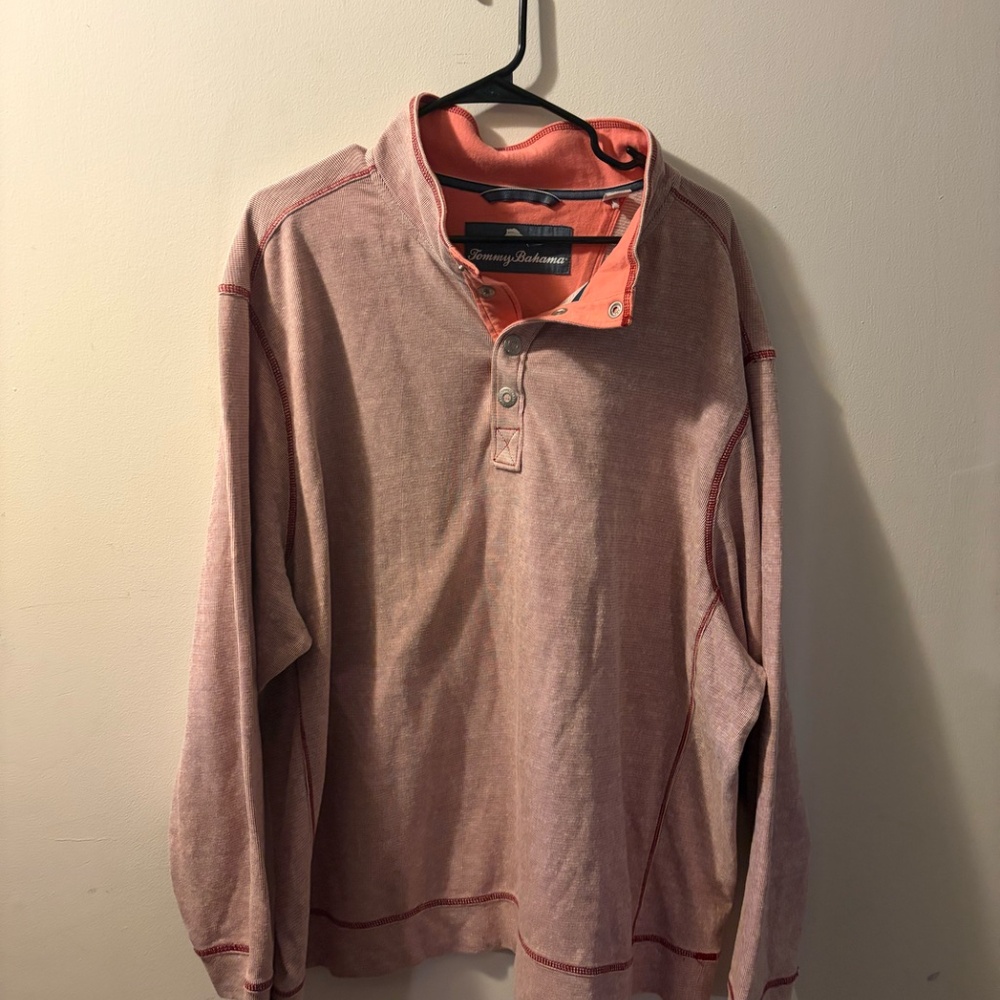 Tommy Bahama Men's 2XL Pink‎ Striped Quarter Snap Pullover